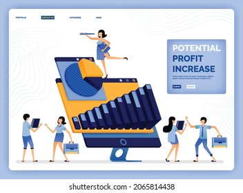 Vector Illustration Of Analyze And Discuss The Companies Plans To Increase Profit Potential And Development. Design Can Be Used For Landing Page, Web, Website, Mobile Apps, Poster, Flyer, Ui Ux