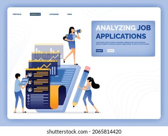 vector illustration of analyze and research job applicants form vacancy that submitted by job seekers. Design can be used for landing page, web, website, mobile apps, poster, flyer, ui ux