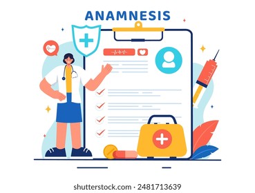 Vector Illustration of an Anamnesis System Providing Information About Diseases and Healthcare Databases in a Flat Style Cartoon Background
