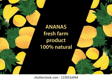 vector illustration of ananas and leaf design background black and fruit and text fresh farm product 100% natural EPS10
