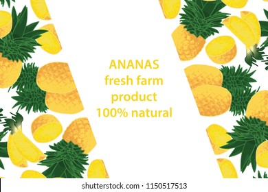 vector illustration of ananas and leaf design background white and fruit and text fresh farm product 100% natural EPS10