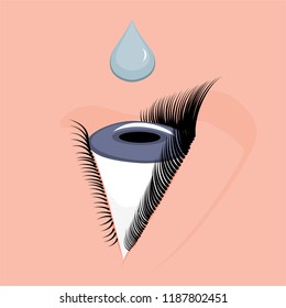 Vector illustration. Anatomy of a human eye. Eye drops concept.  Close-up and macro view, side view. For advertising and medical publications. EPS 10