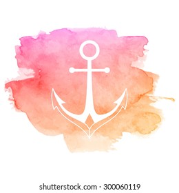Vector Illustration of an Anchor Icon on a Watercolor Background