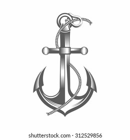 Vector illustration of a anchor in the old-fashioned style and line-art style. Can be used as a tattoo / Anchor black and white vector illustration