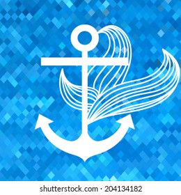 Vector illustration with anchor on background made of triangles