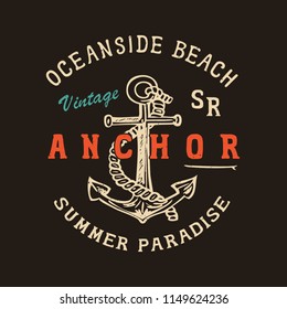 Vector illustration with anchor for printing on t-shirts, in vintage style. Original font.