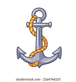 Vector illustration with anchor and rope in cartoon style isolated on white background.