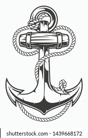 Vector illustration of an anchor with rope on a white background. The rope is in a separate in a separate group.