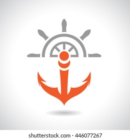 Vector Illustration of an Anchor and Rudder Icon isolated on a white background