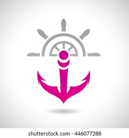 Vector Illustration of an Anchor and Rudder Icon isolated on a white background