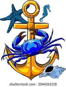 vector illustration of anchor with sea animal