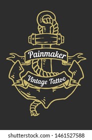 Vector illustration of anchor tattoo with ribbon and rope 