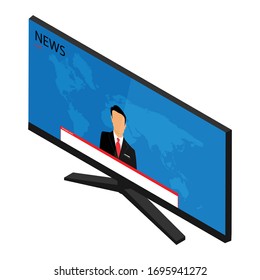 Vector illustration anchorman on tv broadcast news. Media on television concept. Breaking news. TV News with man newsreader or journalist concept background