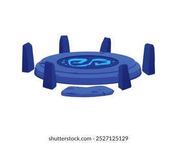 Ilustração vetorial de um antigo altar com uma plataforma de pedra com um sinal simbólico e pedras. Antigo altar tradicional sobre um fundo isolado. Elemento ideal para design de jogos.