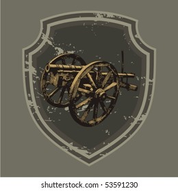 Vektorgrafik der antiken Kanone. Von einem Schild eingerahmt.