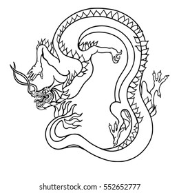 Vector illustration.  Ancient chinese Dragon. Hand drawn art poster for printing, textile seamless pattern. Outlines on the white background

Seamless pattern for textile printing and print shop
