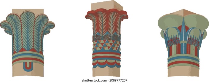 Ilustración vectorial de columnas antiguas en el templo de Isis de Filae. Egipto.