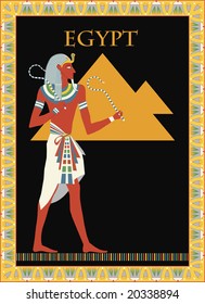 Vector illustration of ancient Egyptian ornament with pyramids