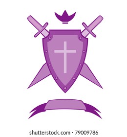 Vector illustration of ancient emblem with shield and two swords