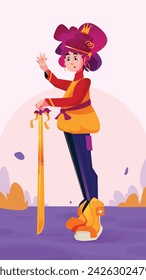 vector illustration of an ancient female warrior childhood