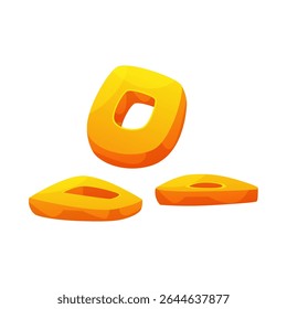 Vector illustration of ancient gold coins with a hole in the center. The theme of the treasure, treasures, excavations. The traditional Chinese symbol of good luck. Flat style. Isolated background.