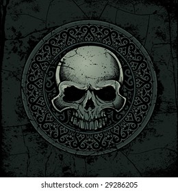 Vector illustration of an ancient gothic/celtic stone skull medallion