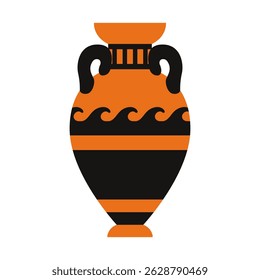 Ilustração vetorial de uma ânfora grega antiga com padrões geométricos arrojados e estilo tradicional de cerâmica preta e laranja. Perfeito para história, cultura antiga, mitologia ou temas de arqueologia .