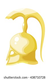 Vector illustration of the ancient Greek bronze helmet with a gold crest on white 
background. Vintage design object for the historic site. Stock vector