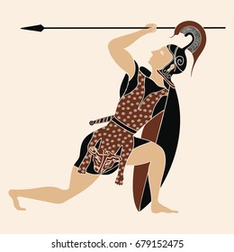Vector illustration in ancient Greek style. Mythical plot is King Oedipus and Sphinx.