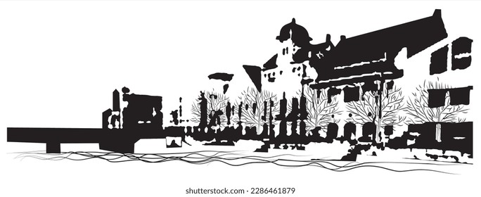 Ilustración vectorial de un antiguo edificio patrimonial en la ciudad de Yakarta