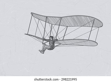 Vector Illustration Of An Ancient Plane. History Of Aviation.