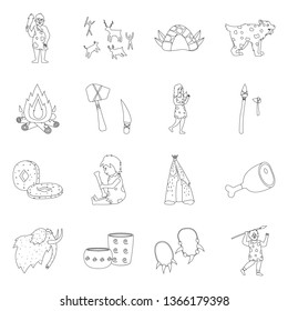 Vector illustration of ancient and primitive icon. Collection of ancient and era stock symbol for web.