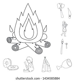 Vector illustration of ancient and primitive sign. Set of ancient and era vector icon for stock.