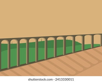 Vector illustration of an ancient Roman aqueduct. European touristic symbol Evening illustration svg