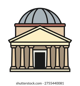 Vector illustration of the ancient Roman Pantheon icon representing classical architecture in flat design style with uniform stroke.