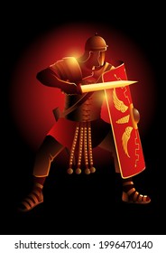 Vector illustration of ancient Rome legionnaire in a position ready to fight