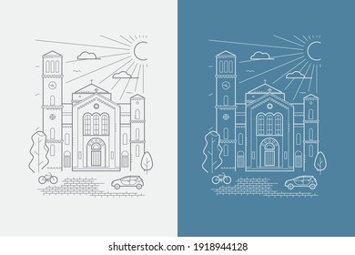 vector illustration of an ancient temple in the city
