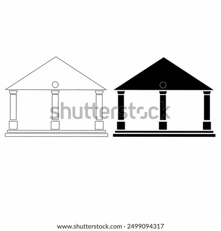 Vector illustration of ancient temple portico with black and white triple pillars, white background