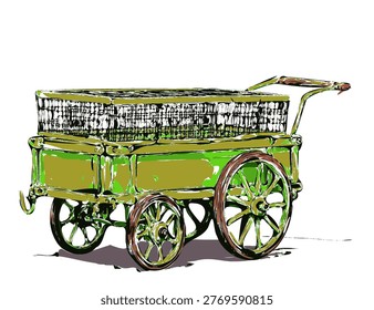 vector illustration of ancient transportation, a two-wheeled pushcart