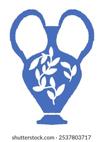 Vector illustration of an ancient-style blue vase with leaves, isolated on white, ideal for decoration or historical-themed designs.