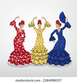 Vector illustration of an Andalusian women dressed in traditional flamenco costume to go to "feria de abril"