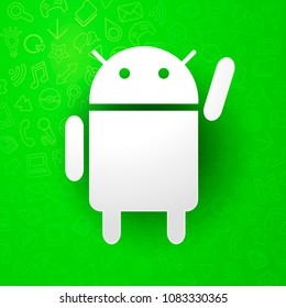 vector illustration android icon with cool roboter, programming and mobile software sign with detail green pattern in the background