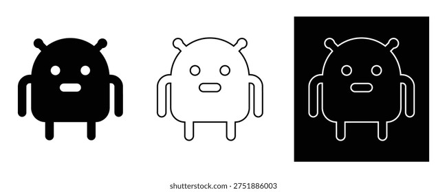 Vector illustration of Android robot icons in various styles on white background