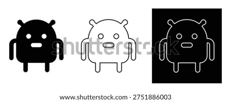Vector illustration of Android robot icons in various styles on white background
