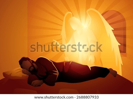 Vector illustration of the angel appearing to Saint Joseph in a dream, delivering God’s message as described in the Gospel of Matthew.