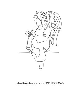 Vector illustration of an angel with a bird drawn in line art style
