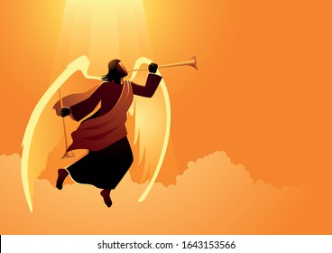 Vector illustration of an angel blowing trumpet