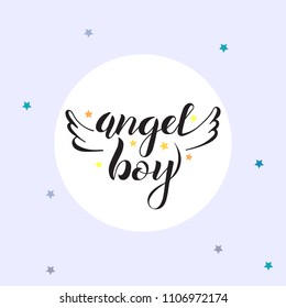 Vector illustration. Angel Boy On Round background
