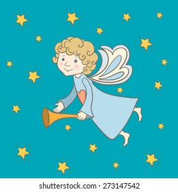 vector illustration with  angel. It can be used for card, postcard, poster, invitation, wallpaper, textile design, fabric design, cover, banner, sticker.