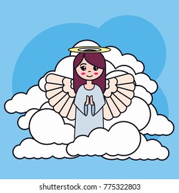 Vector illustration of angel in clouds